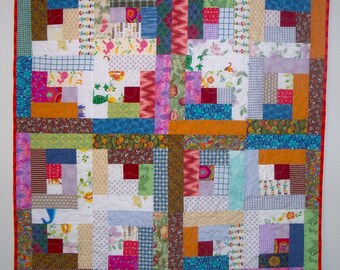 Baby Quilt ~ Lap Quilt ~ Scrappy ~ Log Cabin ~ Handmade ~ Bright