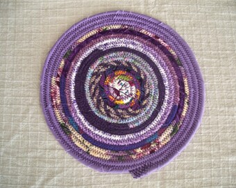 Coiled Rope/Fabric Mug Rug, Trivet, Hot Pad, Purple
