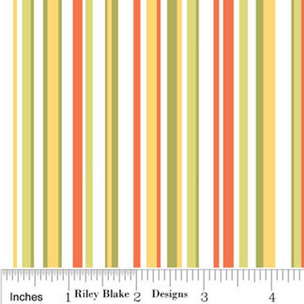 Decadence - Stripe - Riley Blake Designs - Designer Cotton Quilt Fabric - Multicolor, White, Orange, Green, Yellow