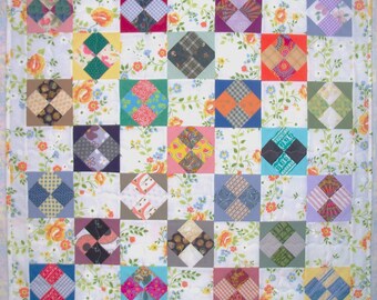 Baby Quilt ~ Lap Quilt ~ Scrappy ~ 4 Patch ~ Handmade