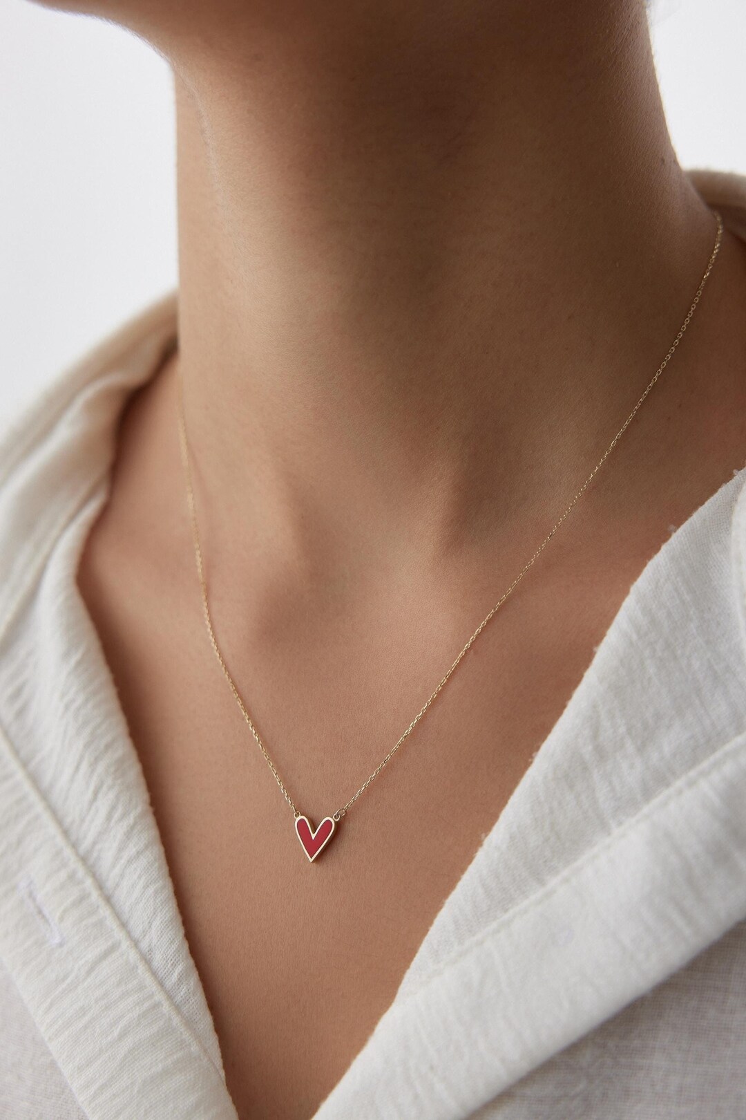 Gold And Red Hearts Charm Necklaces