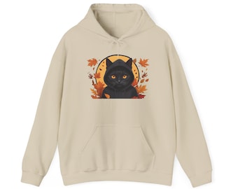 Schwarze Katze Hoodie, süße Katze Hoodie, Herbst Hoodie, Halloween Hoodie, Katzen Geschenk, lustige Katze Hoodie, Katze Hoodie, Katzenliebhaber Geschenk, Katzenpullover