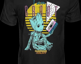 Diseño de camiseta premium, PNG de 300 ppp, Groot, maravilla, diseño de camiseta de los Vengadores, imagen termoadhesiva, impresión DTF, camisa negra, Groot Galaxy png, digital