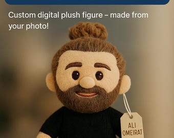 Non una vera bambola | Disponibile solo l'immagine digitale del tuo peluche personale come immagine digitale dalla tua foto, 24 ore su 24! Personalizza il tuo peluche digitalmente
