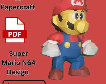 Super Mario N64 Papercraft 3D, file modello Pepakura PDF, scultura di carta poligonale, arredamento fai da te, modello artigianale regalo amante di Mario