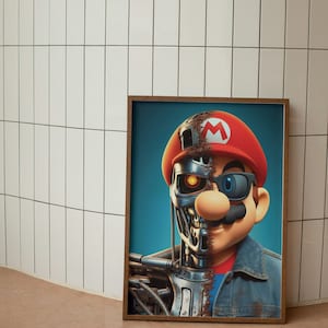 Super Mario als T800 T-800 Terminator , Mario druckbare Kunst, Pop Art, Mario Wandkunst, druckbare Kunst, Raumplakat druckbar, Movie Poster