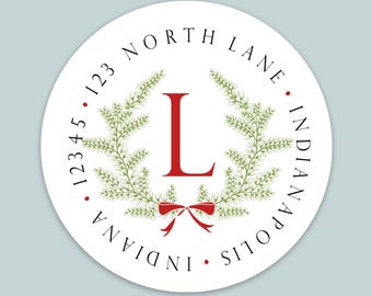 Personalized Christmas Wreath Round Address Labels