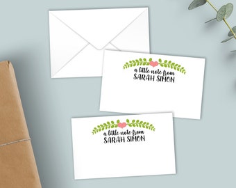 Personalized Calling Card | Greenery Themed Gift Enclosure Notes with Mini-Envelopes | Little Custom Note Cards for Gifts