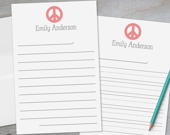 Peace Sign Note Paper | Lined Letter Writing Paper for Kids | Personalized Stationery Set for Kids | Gifts for Kids  Peace Sign