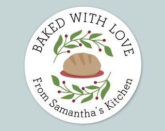 Etiquetas personalizadas para hornear pan navideño: Etiquetas de cocina personalizadas "Horneado por"