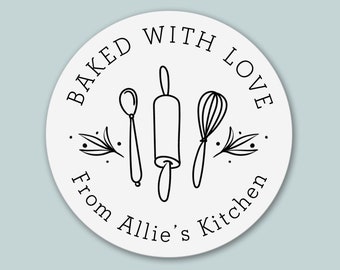 Personalized Baking Round Gift Stickers | Simple Kitchen Labels | Custom Baking Sticker | Round Labels for Homemade Treats | Baked with Love