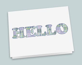 Madras Plaid Folded Note Cards - Blue and Green, Boxed Set of 8 with Envelopes