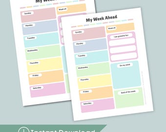 Printable Weekly Planner for Kids: School Schedule and Gratitude (Instant Download)