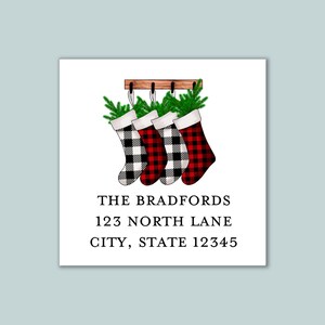 Personalized Buffalo Plaid Christmas Stockings Address Label | Personalized Square Address Labels | Custom Return Address Labels