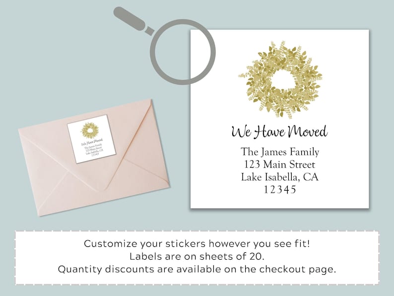 Personalized New Address Sticker: Rustic Wreath Moving Announcement image 3