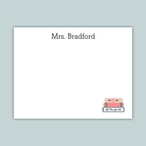 Personalized Teacher Note Cards: Stacked Books Design