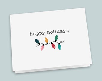 Colorful Holiday String Lights Note Cards – Hand-Drawn Festive Greetings Set (8 Cards + Envelopes)