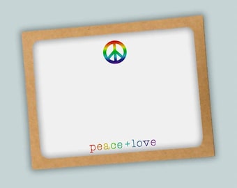 Rainbow Peace Love Flat Note Cards: Boxed Set of 12 with Envelopes