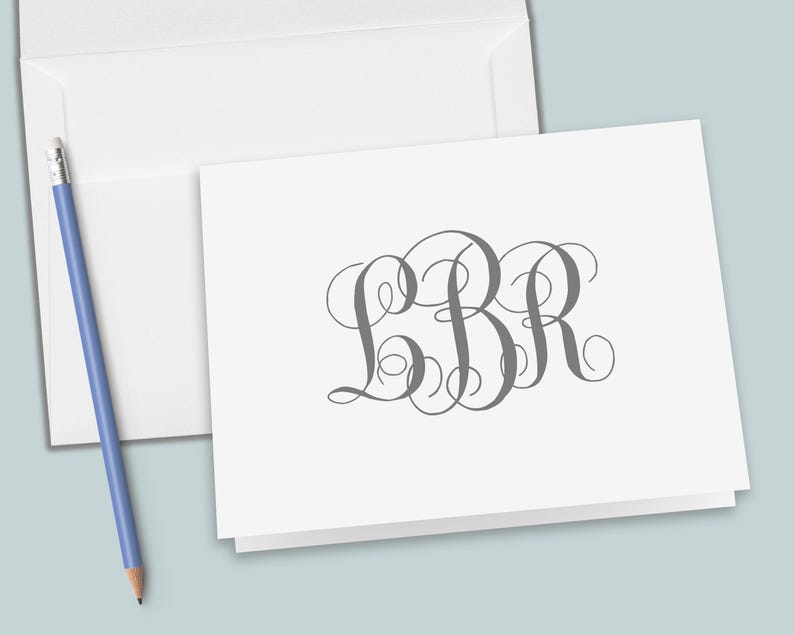 Personalized Folded Note Cards | Interlocking Monogram Custom ...