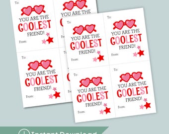 Tarjetas de San Valentín con gafas de sol - Imprimible "Amigo genial" (Descarga digital)