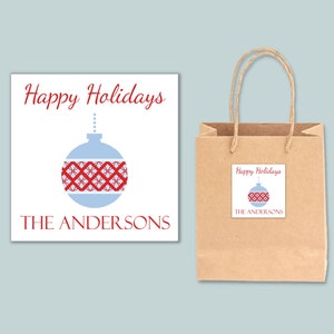 Personalized Gift Stickers for Christmas | Argyle Ornament Custom Gift Label | Personalized Holiday Gift Tag | Square Holiday Gift Sticker