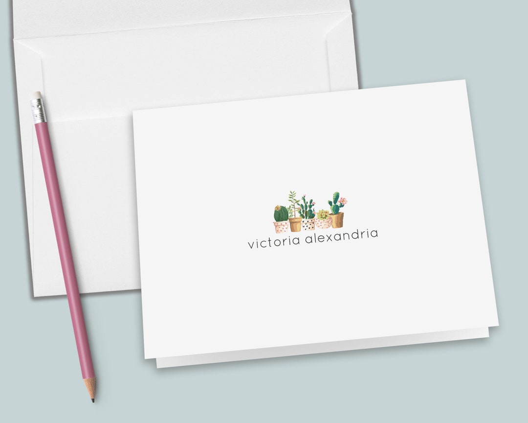 Personalized Folded Note Cards Succulents Custom Stationery Etsy