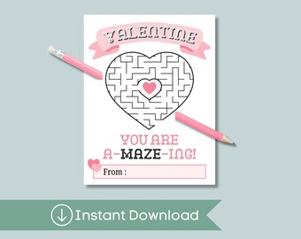 Tarjetas de San Valentín con laberinto: Tarjetas de San Valentín imprimibles para niños (Descarga digital)