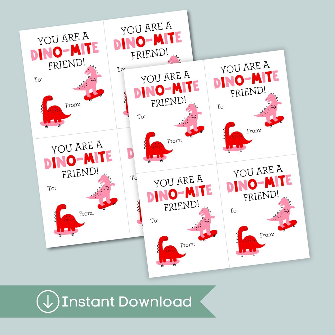 Dinosaur Valentine Cards for Kids - Printable Classroom Valentines ...