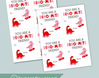 Tarjetas de San Valentín de dinosaurios para niños - Tarjetas imprimibles para el aula (descarga digital)