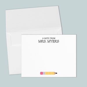 Personalized Teacher Appreciation Gift | Yellow Pencil Notes | Teacher Stationery Note Cards | Gifts for Teachers