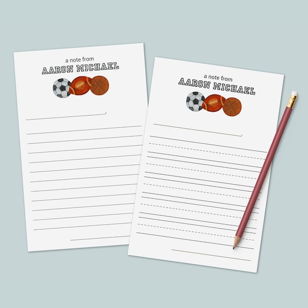 Personalized Lined Letter Writing Paper for Kids | Sports Stationery Set for Kids | Soccer, Football, Basketball Lined Letter Template