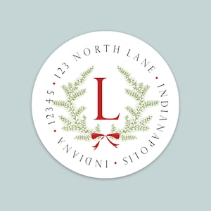 Personalized Christmas Wreath Round Address Labels