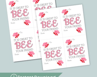 Tarjetas de San Valentín de abejas para niños - Tarjetas imprimibles para el aula (descarga digital)