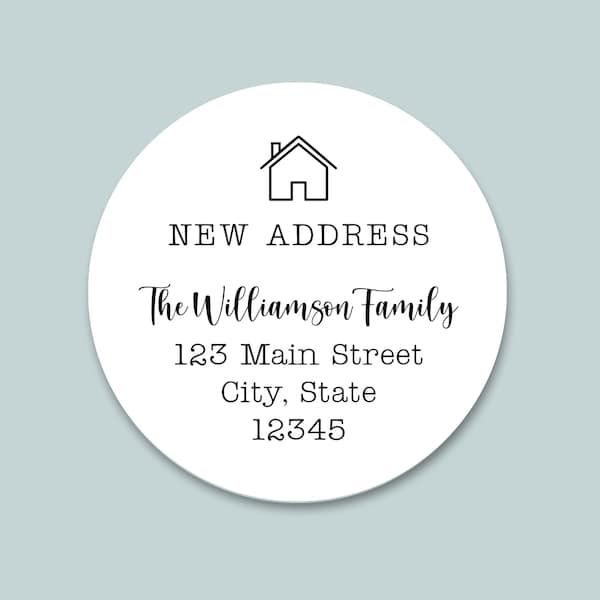 Personalized New Address Sticker | New House Modern Calligraphy Round Address Label |  We Have Moved Custom Moving Announcement Sticker
