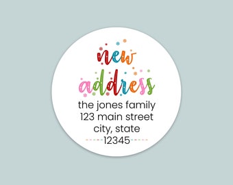 Personalized New Address Sticker | Colorful Snowflakes Round Address Label | Holiday We Have Moved Custom Moving Announcement Sticker