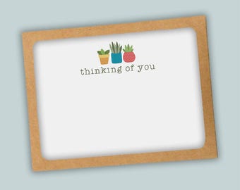 Houseplant Flat Note Cards, Botanical Art Stationery Set (Box of 12)