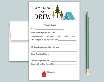 Personalized Camp Stationery: Fill-in Notes, Tent and Campfire