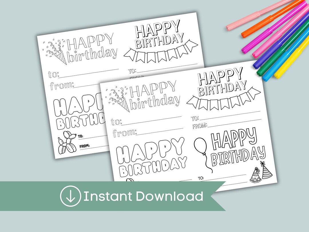 Printable Birthday Card for Kids: Coloring Greeting (digital Download ...