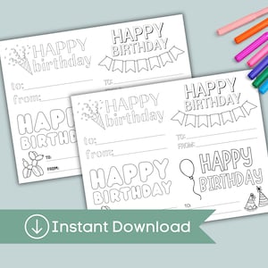 Printable Birthday Card for Kids | Instant Download Birthday Card | Birthday Coloring Greeting | DIY Birthday Card | Happy Birthday Download