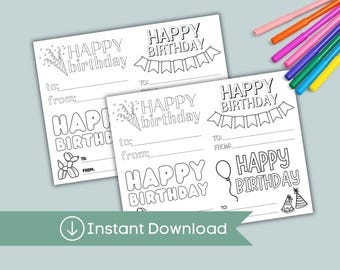 Tarjeta de cumpleaños imprimible para niños: Saludo para colorear (Descarga digital)