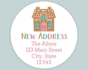 Pegatina redonda personalizada para nueva dirección: Anuncio de mudanza de casa de jengibre