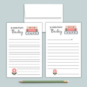 Personalized Stack of Books Stationery Letter Template Set: Lined Letter Writing Paper for Kids