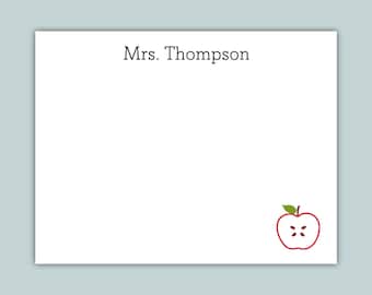 Personalized Teacher Flat Note Cards: Red Apple Slice Stationery Gift