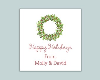Personalized Christmas Wreath Gift Stickers: Custom Holiday Labels