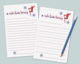 Personalized Snow Skiing Note Paper Lined Letter Writing Paper for Kids | Stationery Set for Kids | Gifts for Boys