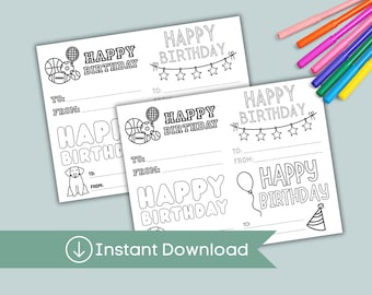 Tarjeta de cumpleaños para colorear imprimible para niños (descarga digital)