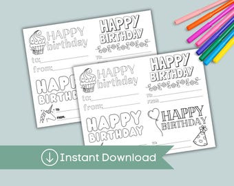 Tarjetas imprimibles para colorear de cumpleaños infantiles: Unicornio (Descarga digital)