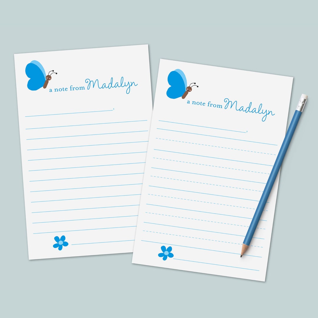 Personalized Butterfly Note Paper for Kids | Lined Letter Writing Paper ...