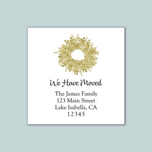 Personalized New Address Sticker | Rustic Wreath Address Label | Holiday We Have Moved Custom Moving Announcement Sticker