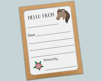 Kids Lined Letter Templates, Horse Illustration (Boxed Set of 12 Note Cards with Envelopes)